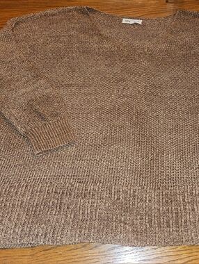 Lucky Brand Woman's Brown Crewneck Knit Sweater Drop Shoulder Size Large
